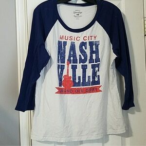 SPORTIQE 🎸 DISTRESSED WHITE/BLUE COTTON NASHVILLE BASEBALL TSHIRT Women XXL 2X